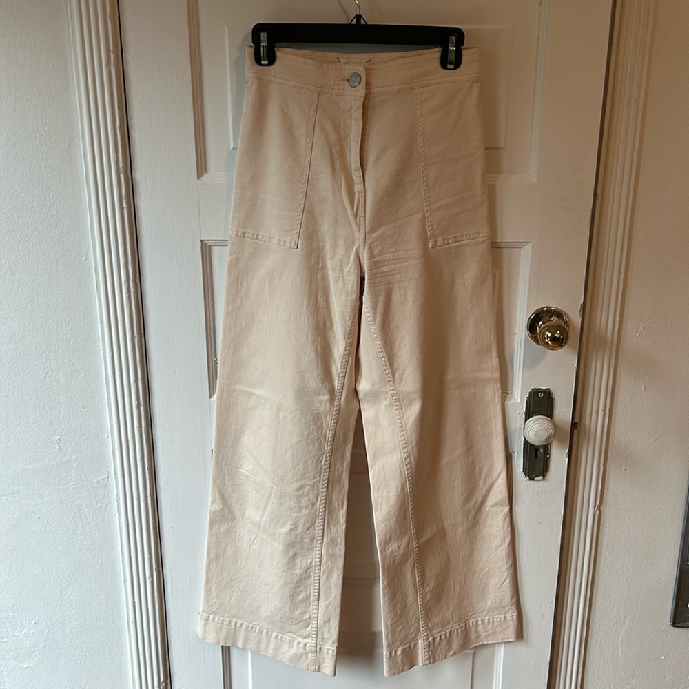 Lou & Grey High Rise Flat Front Wide Leg Stretch Pants - Cream